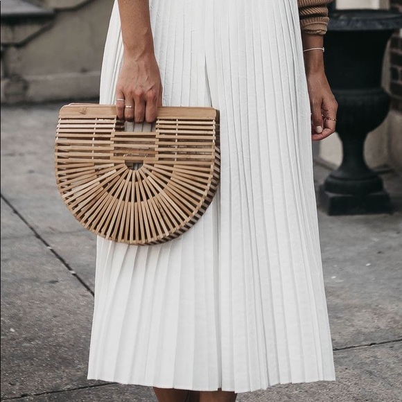 White Pleated Midi Skirt